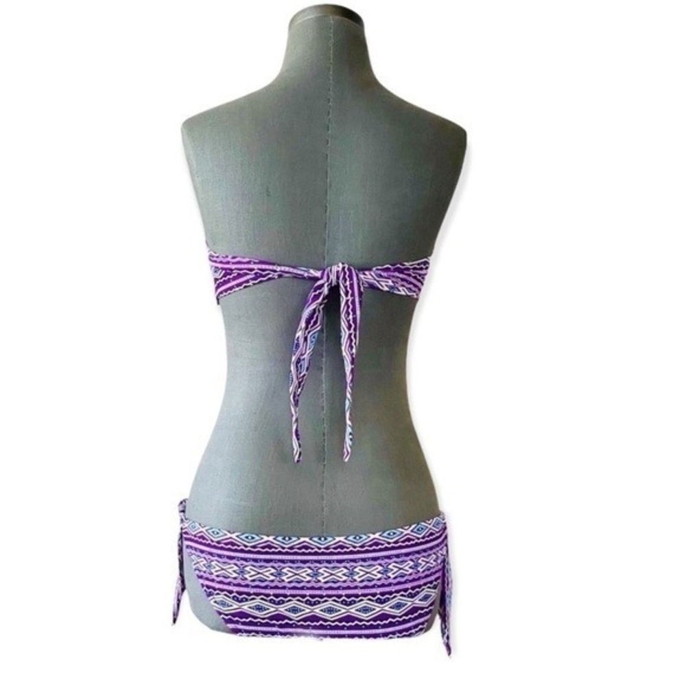 Boho Purple Multicolor Bikini Set 2-Piece Swimsuit Size S/M Cup B Polyester - Picture 5 of 8